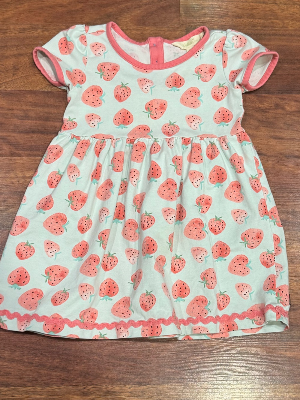 Matilda Jane - Strawberry Print Pink & Light Blue Short Sleeve Dress